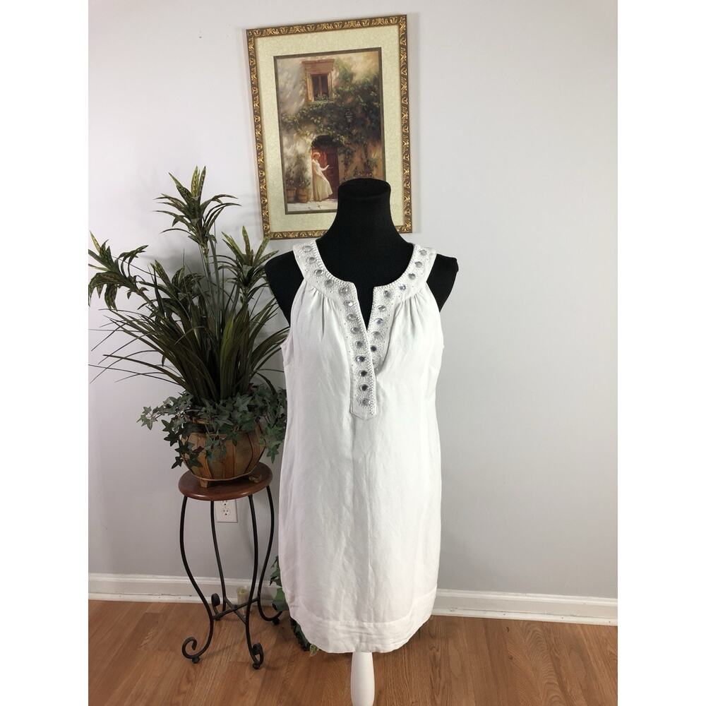 New York & Co Women Dresse SM White Embellished Sleeveless Fairy Core‎ Mob Wife